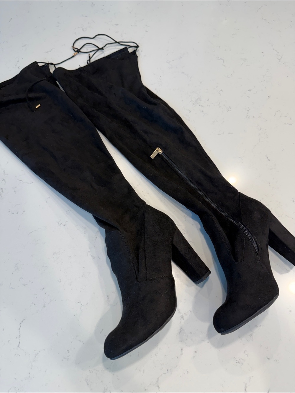 Black Over-the-Knee Block Heel Boots